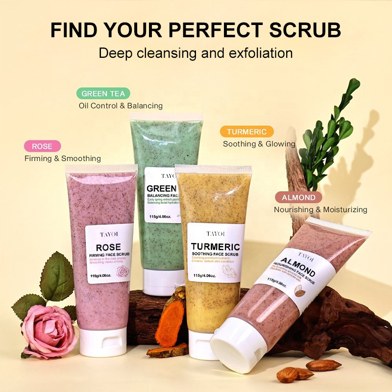 Customized Squeeze Tube Exfoliating Face Scrub Herbal Zero-grit Turemeric Soothing Brightening Scrub for Face Care