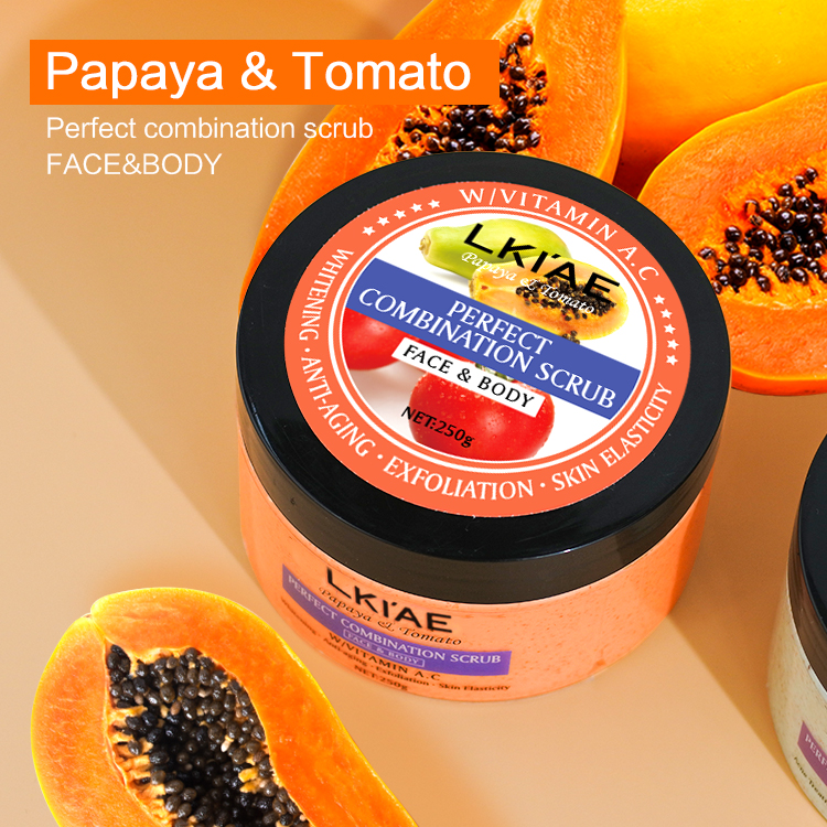 Private Label Tumeric Vitamin C Brightening Face Papaya Exfoliating Whipped Body Bath Whitening 250g Body Scrub for Acne