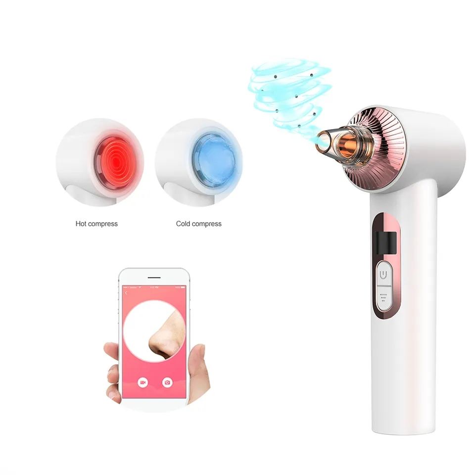 LED Visible Camera Facial Whiten USB Battery Reduce Grease Acne Pore Clean Hot Cold Compress Vacuum Blackhead Remover