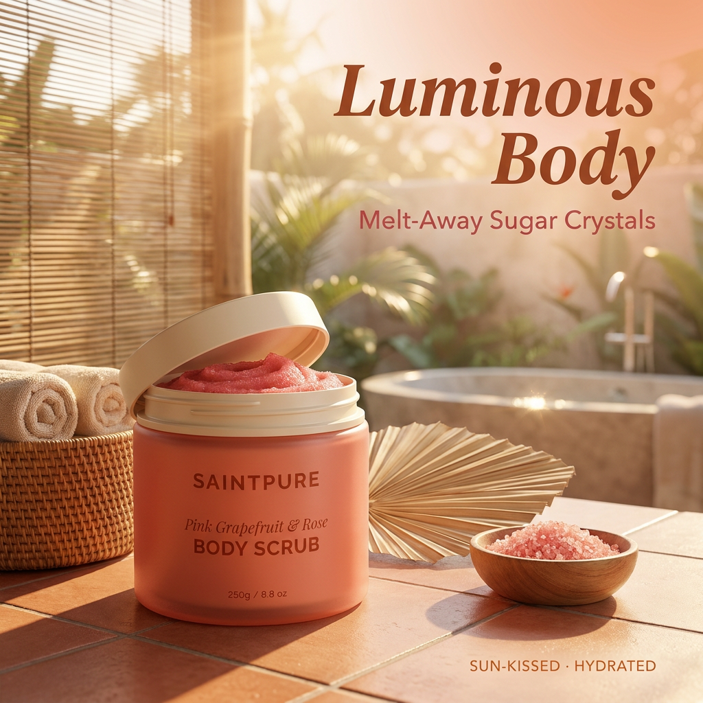 OEM Pink Grapefruit &amp; Rose Glowing Body Scrub Vitamin C Exfoliating Polish Brightening Skin Care for Dull Uneven Skin Tone 250g