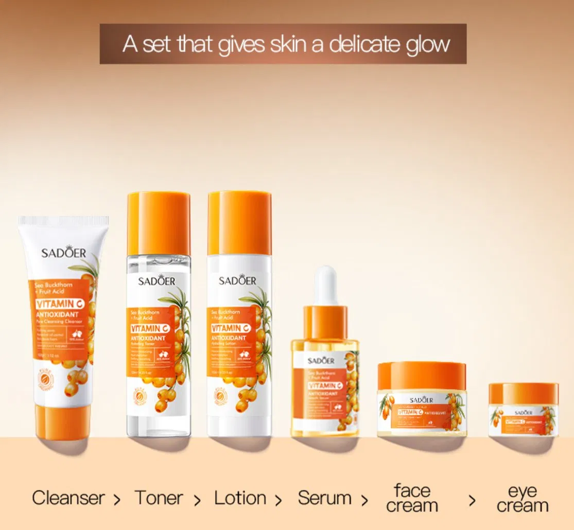 Online Wholesale Facial Skin Care Gift Kits Skincare Products Sea Buckthorn Antioxidant 6-PCS Skincare Set Vitamin C Face Care Set