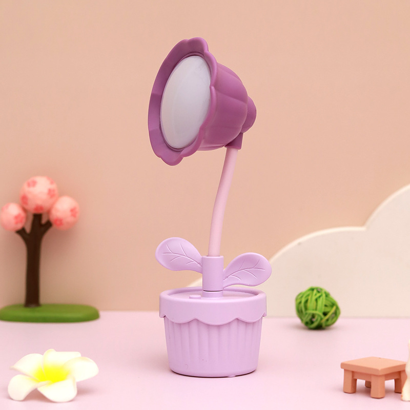 New Cartoon Flower LED Eye Protection Desk Lamp 2-Level USB Charging Children's Bedside Table Small Night Light Ornament