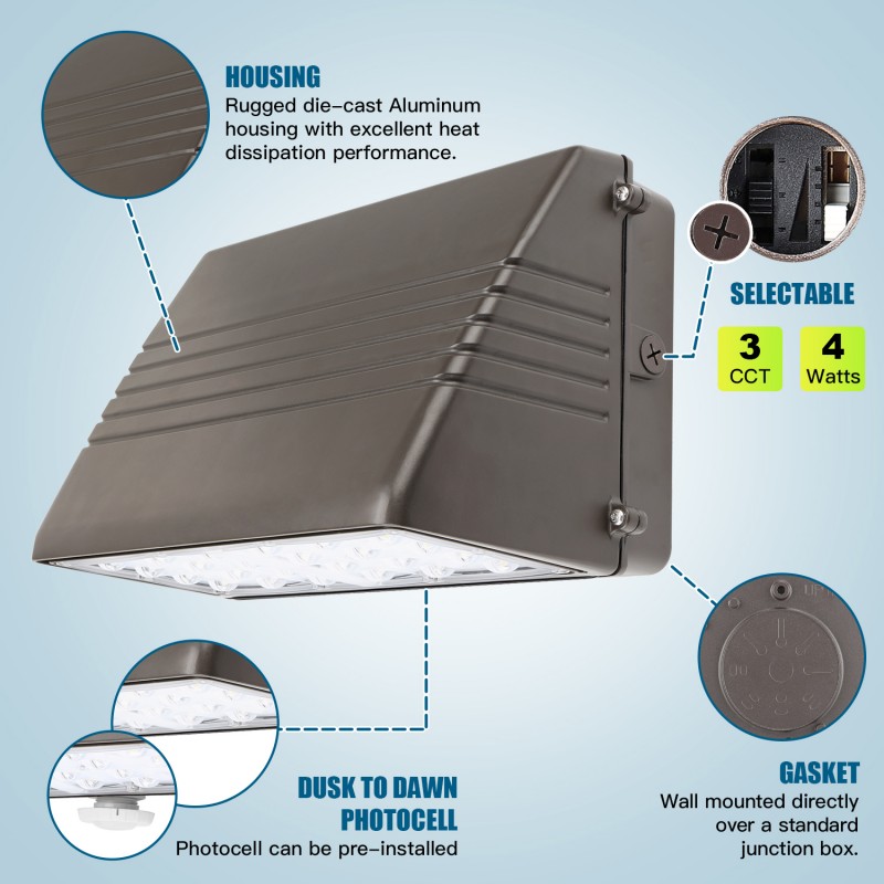 Stock in US LED FULL CUT-OFF WALL PACK Fixture 150W - 28W IP65 House Exterior Lamp Public Lighting Outside Yard Wall Lights