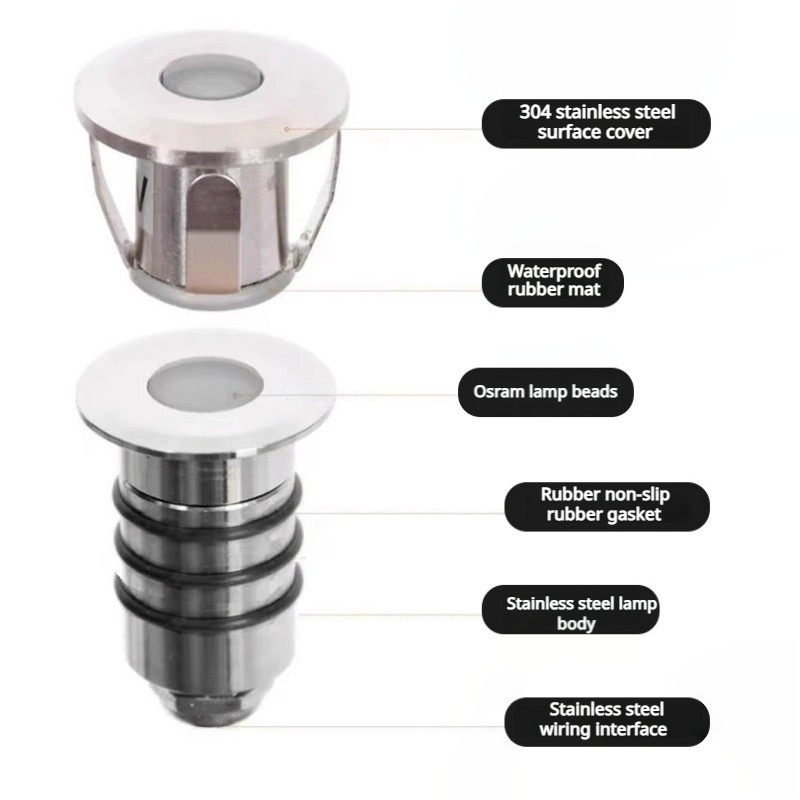 High Quality Stainless Steel IP68 Waterproof DC12V/24V LED Underground Step Ground Spotlight Outdoor Dimmable Park Landscape