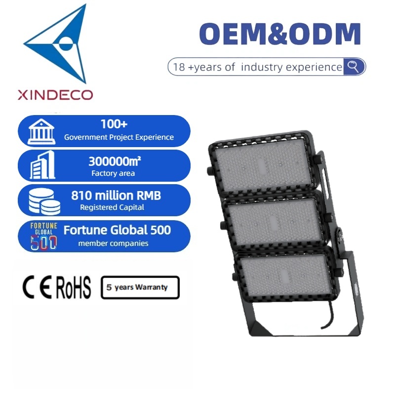 XINDECO LED Flood Light IP66 IK10 240W-960W 155 Lm/W Die-cast Aluminum Outdoor Lighting for Stadiums Industrial Areas