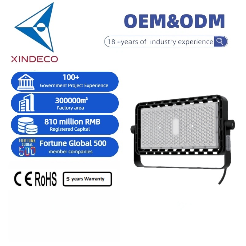 XINDECO LED Flood Light IP66 IK10 240W-960W 155 Lm/W Die-cast Aluminum Outdoor Lighting for Stadiums Industrial Areas