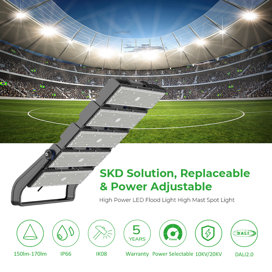 Power Switchable Super Bright 1000W Led Stadium Lights140LM/W Outdoor 90-305V Dimmable Led Stadium Light for Court