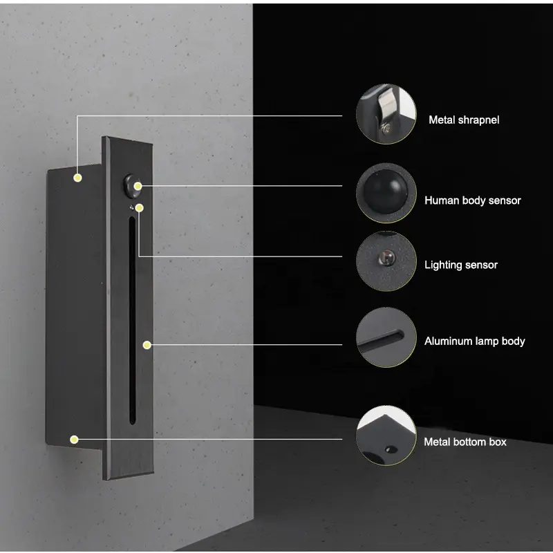 IP65 Waterproof LED Aluminum Wall Light 220V Indoor/Outdoor PIR Motion Sensor Stair Step Lamp for Home Garden Bedroom