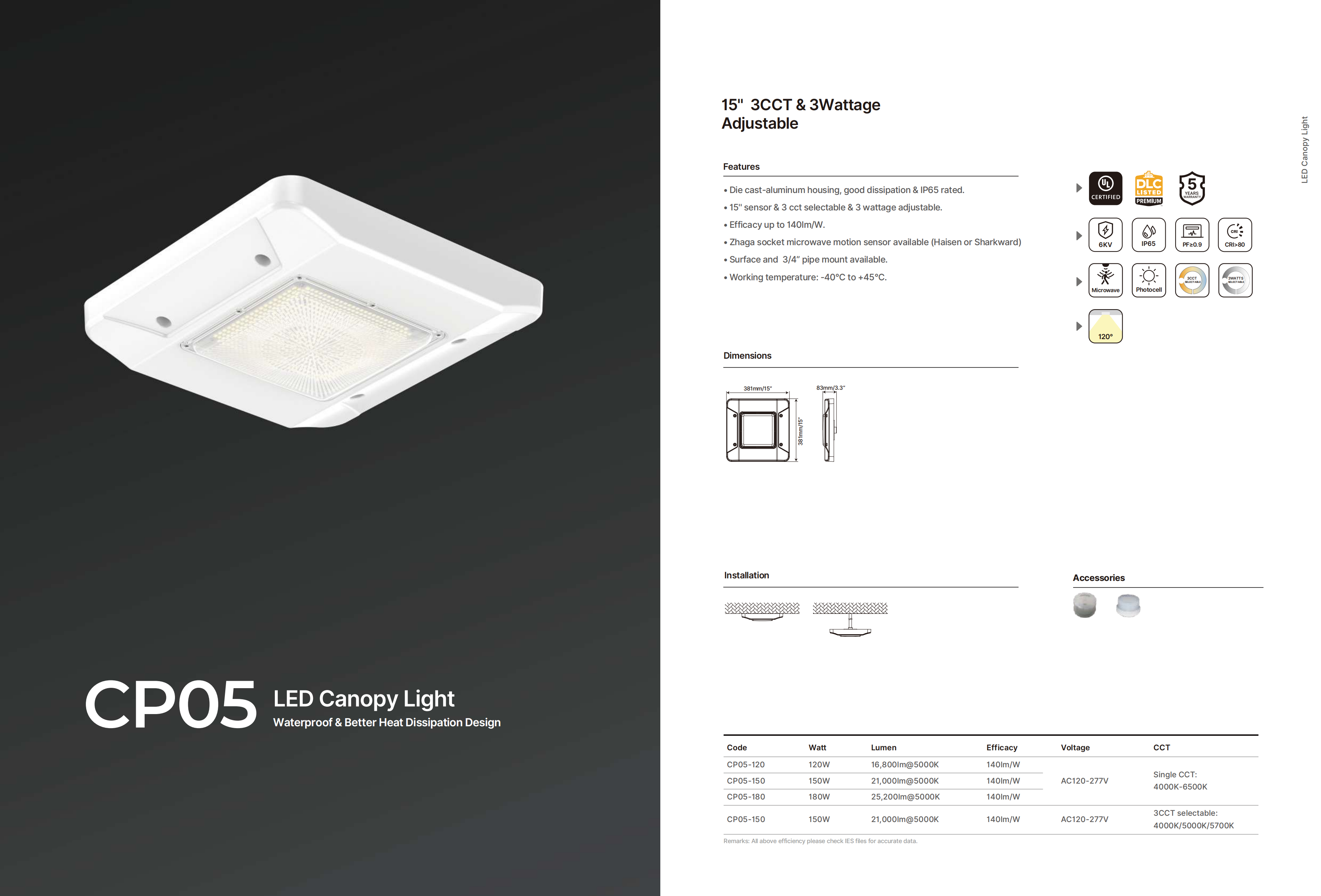 LED Canopy Light LED Gas Stations Light IP65 Rated 4100K Neutral White 21000LM 60W-240W 5-Year Warranty