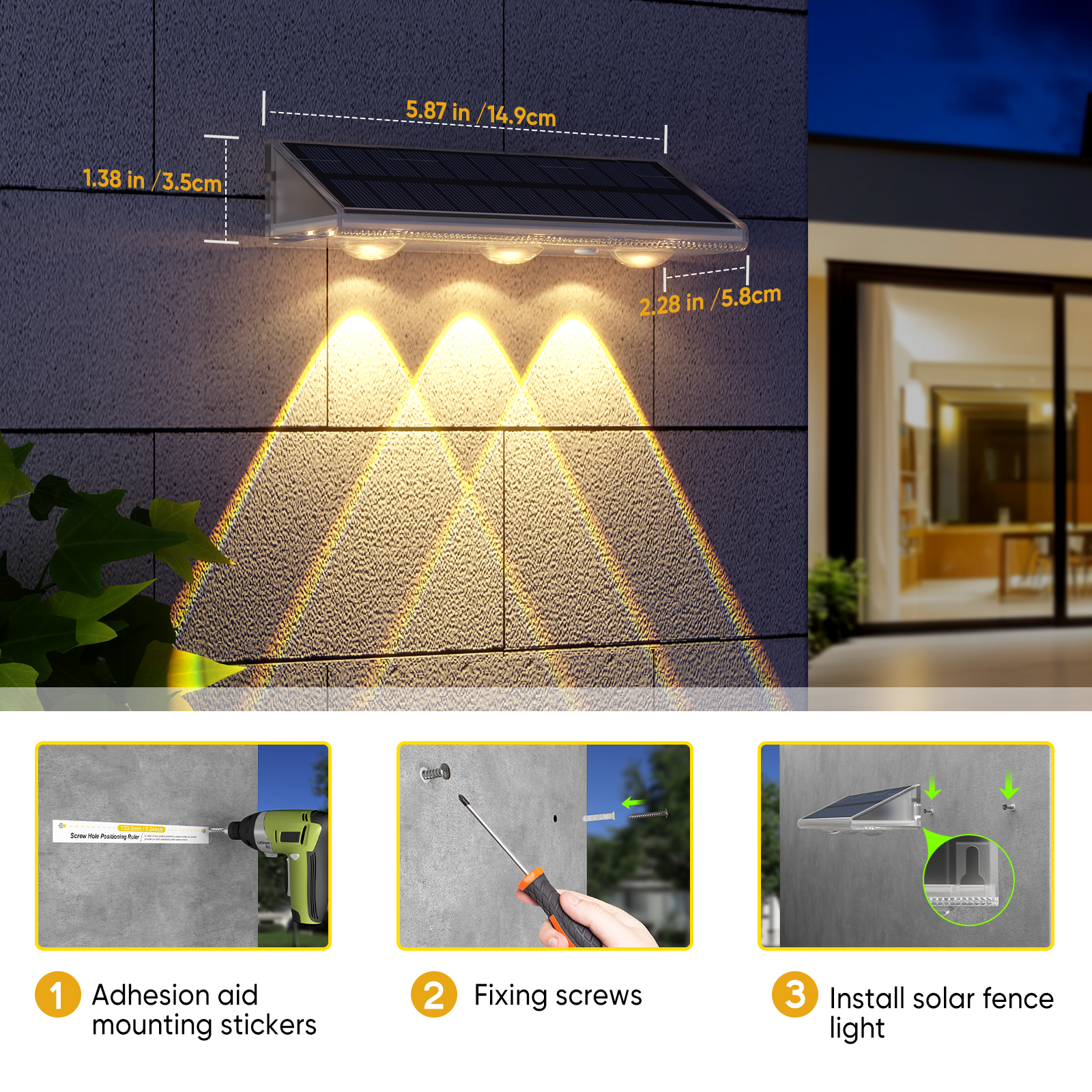 OEM Quality 4 Pack Solar LED Wall Lights RGBW Waterproof IP66 Garden Lights 2000mAh LiFePO4 Battery 5-Year Lifespan Auto on