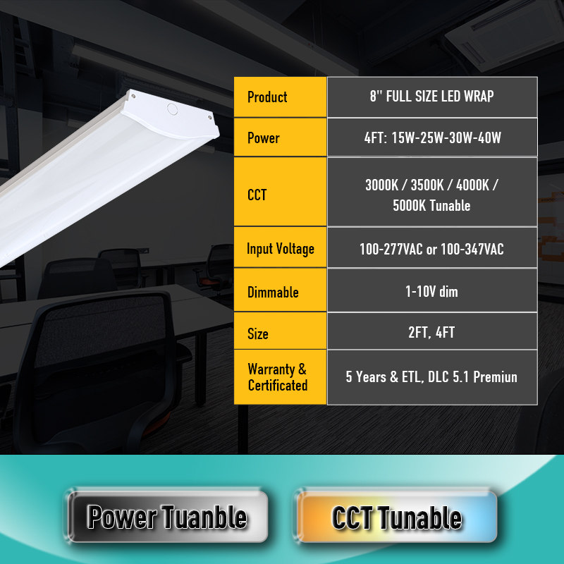 High Quality Indoor Lighting Cct Selectable 40w Low Bay Linear Light Led Wraparound Fixture Ceiling Lamp