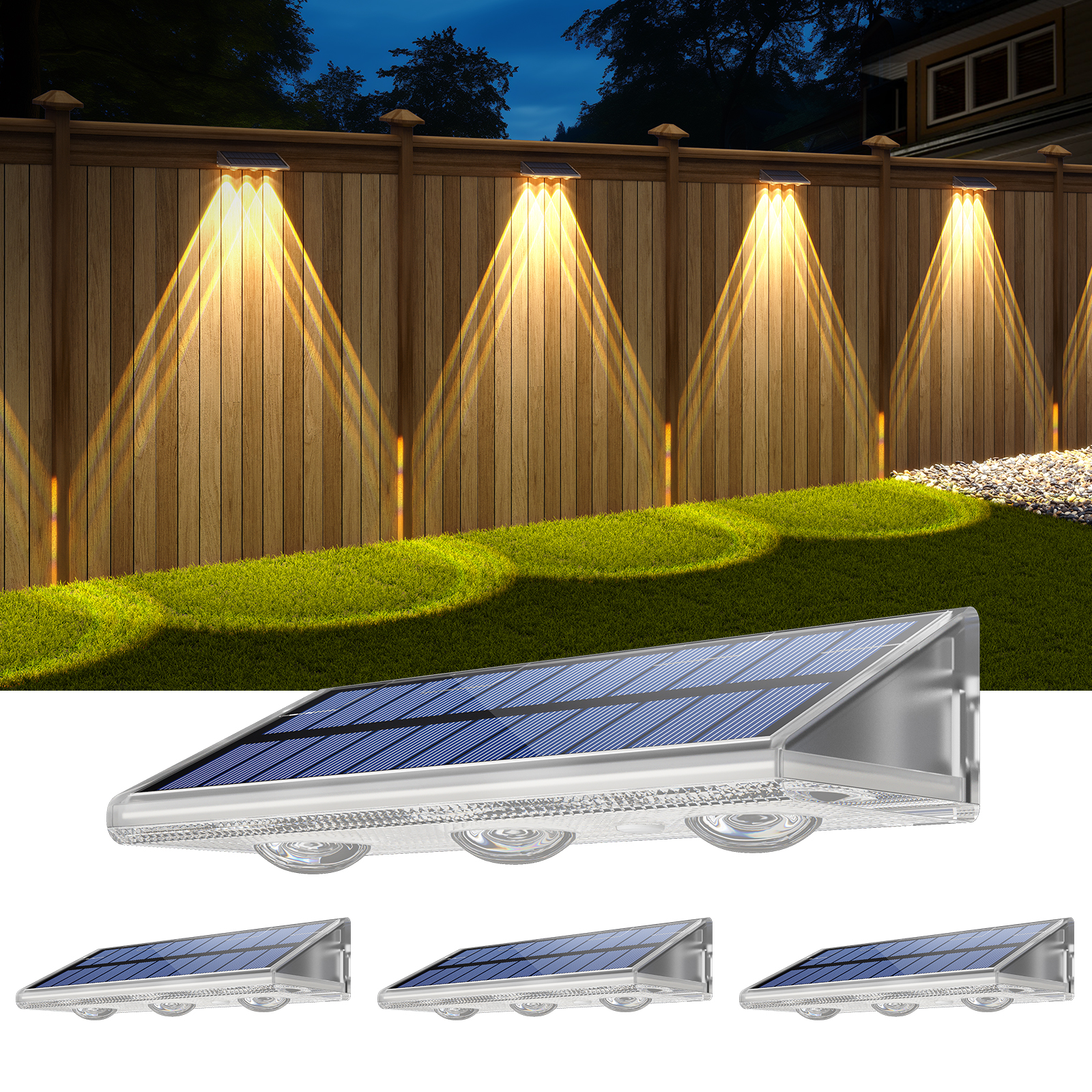 OEM Quality 4 Pack Solar LED Wall Lights RGBW Waterproof IP66 Garden Lights 2000mAh LiFePO4 Battery 5-Year Lifespan Auto on