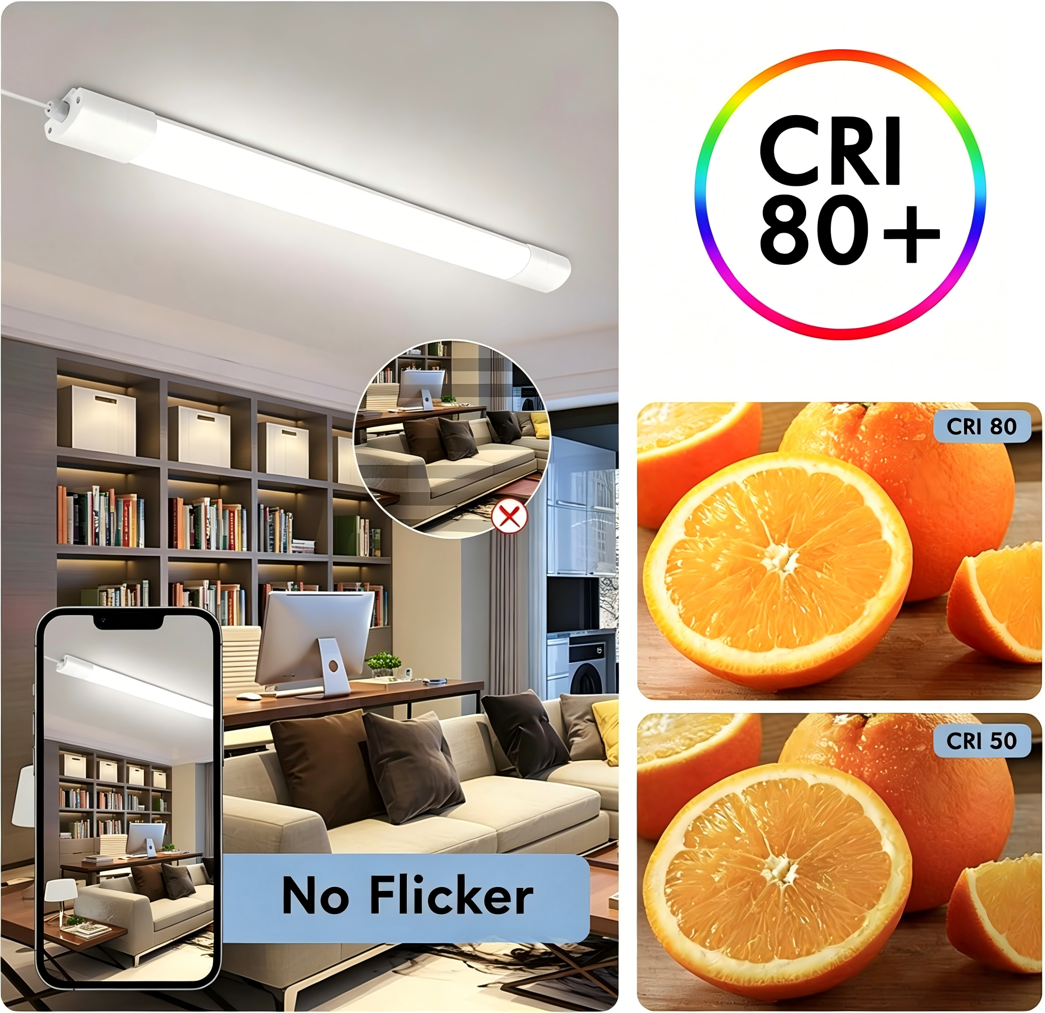 600mm 20W 2200lm LED Linear Tri-Proof Fixture 4000K Natural White Waterproof Industrial Lighting for Warehouse &amp; Garage