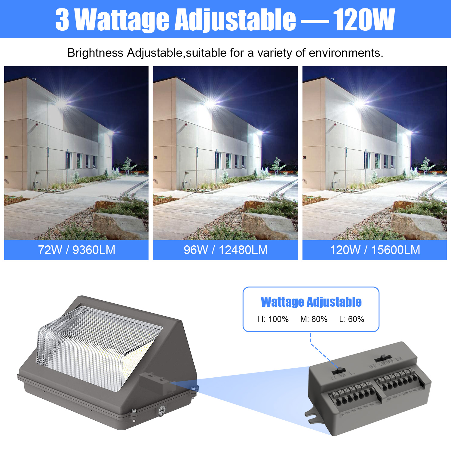Outdoor LED Wall Pack Light 60W-150W 21000LM with Motion Sensor Dusk Dawn Photocell for Garden Yard IP65 Rating AC Power Supply