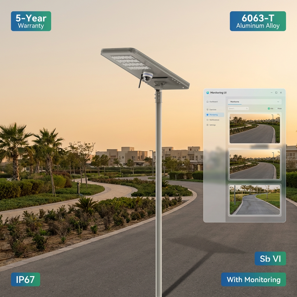 Outdoor All-in-One Solar LED Street Light 6063T Aluminum Alloy IP67 Waterproof 5 Year Warranty with Camera