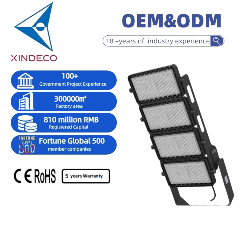 XINDECO LED Flood Light IP66 IK10 240W-960W 155 Lm/W Die-cast Aluminum Outdoor Lighting for Stadiums Industrial Areas