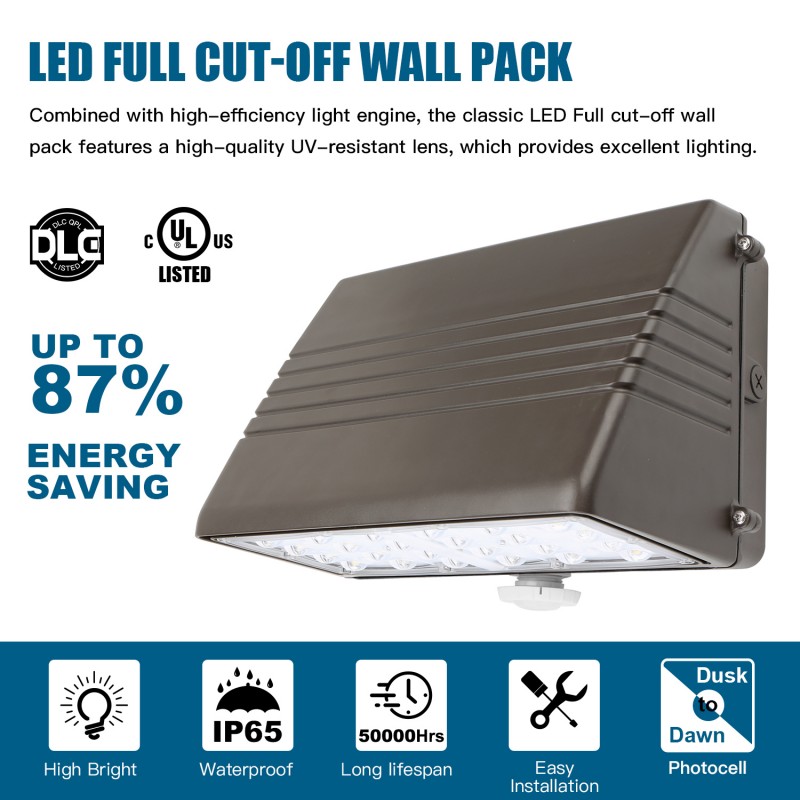 Stock in US LED FULL CUT-OFF WALL PACK Fixture 150W - 28W IP65 House Exterior Lamp Public Lighting Outside Yard Wall Lights
