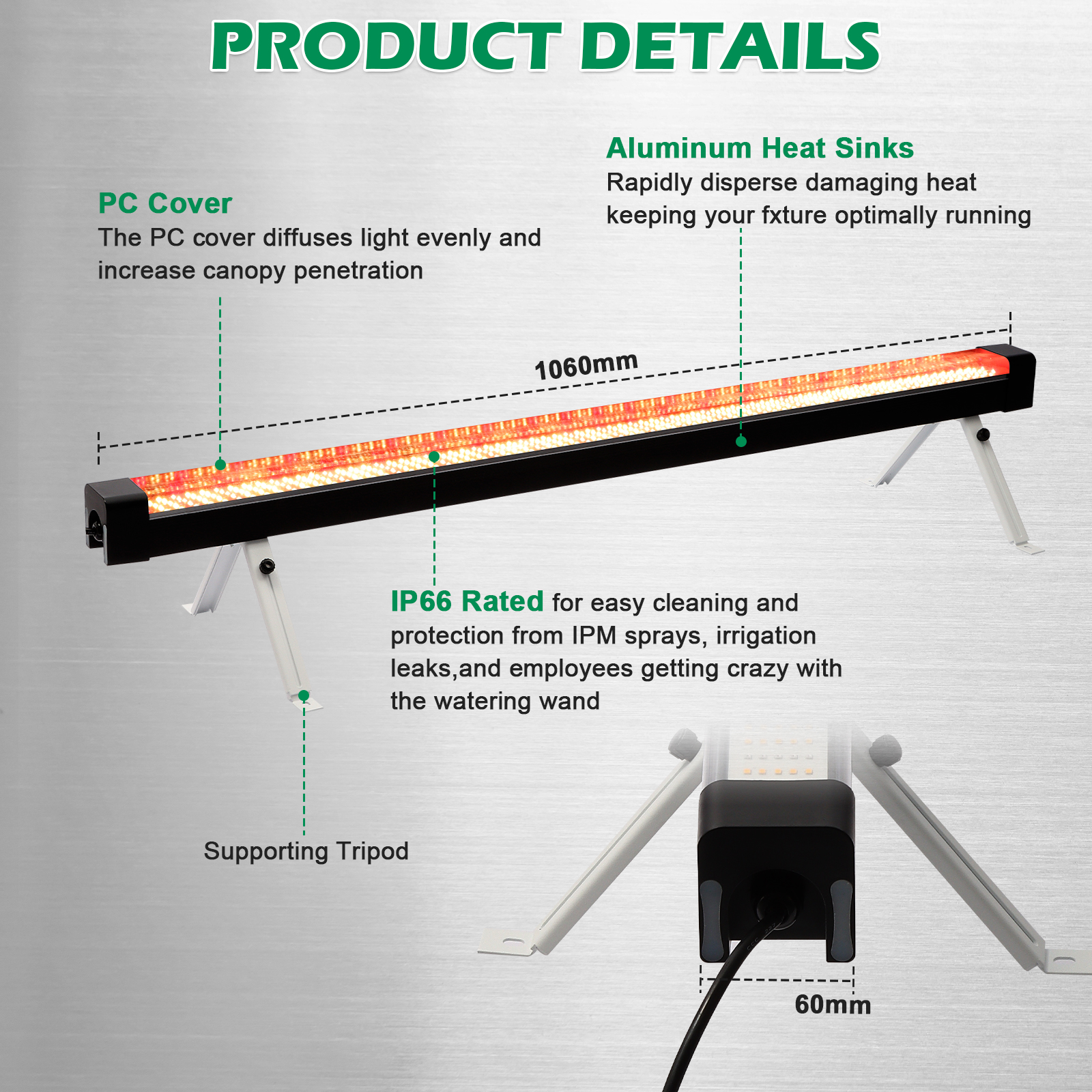 Newest 120W Under canopy 2.9 Umol/J 4ft Greenhouse Indoor Farming 120 Watt Inter Canopy LED Grow Lights IP66 Waterproof