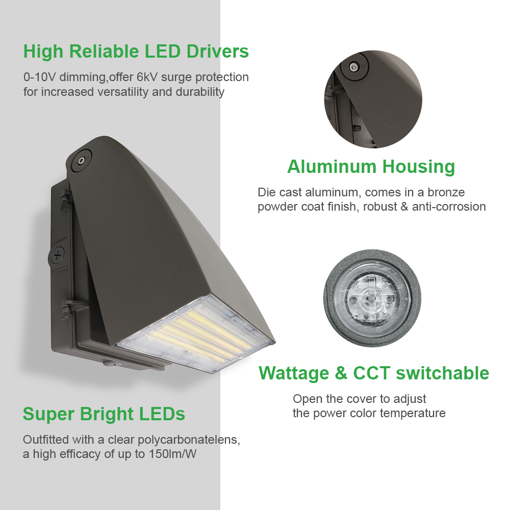 5 Year Warranty Adjustable Wall Pack IP65 20W 30W 40W AC120-347V Motion Sensor LED Wall Pack Light for Outdoor