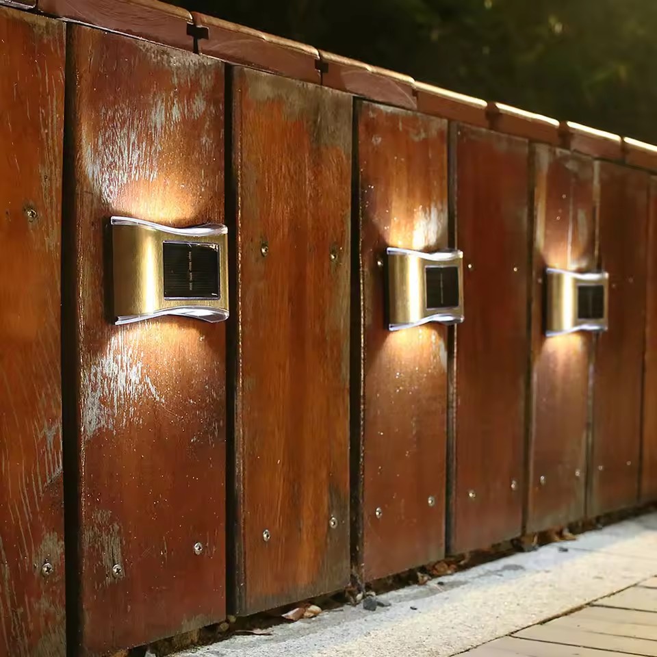 Modern Stainless Steel Solar Wall Lights Up/Down Warm White Garden Lights Waterproof Deck Step Light for Arbor Patio Yard