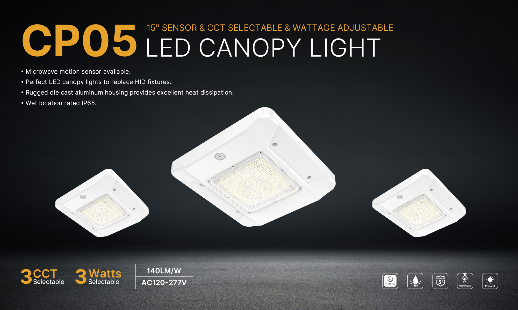 LED Canopy Light LED Gas Stations Light IP65 Rated 4100K Neutral White 21000LM 60W-240W 5-Year Warranty