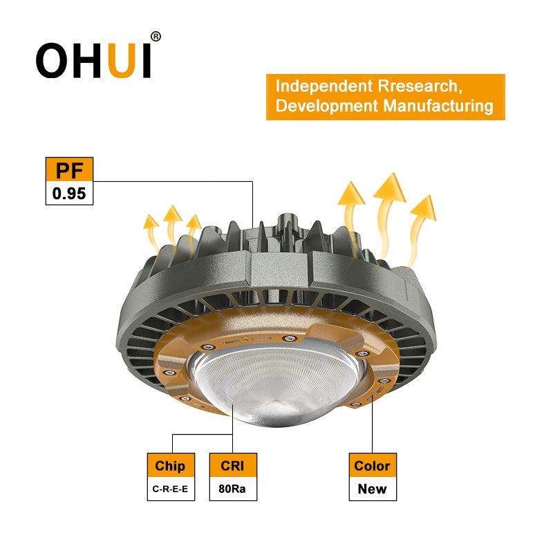 TUV ATEX IECEx 5-Year Warranty IP66 120W-140W LED CRI 80 90 Degree Beam Angle Nema 4X Explosion Proof High Bay Light Lighting