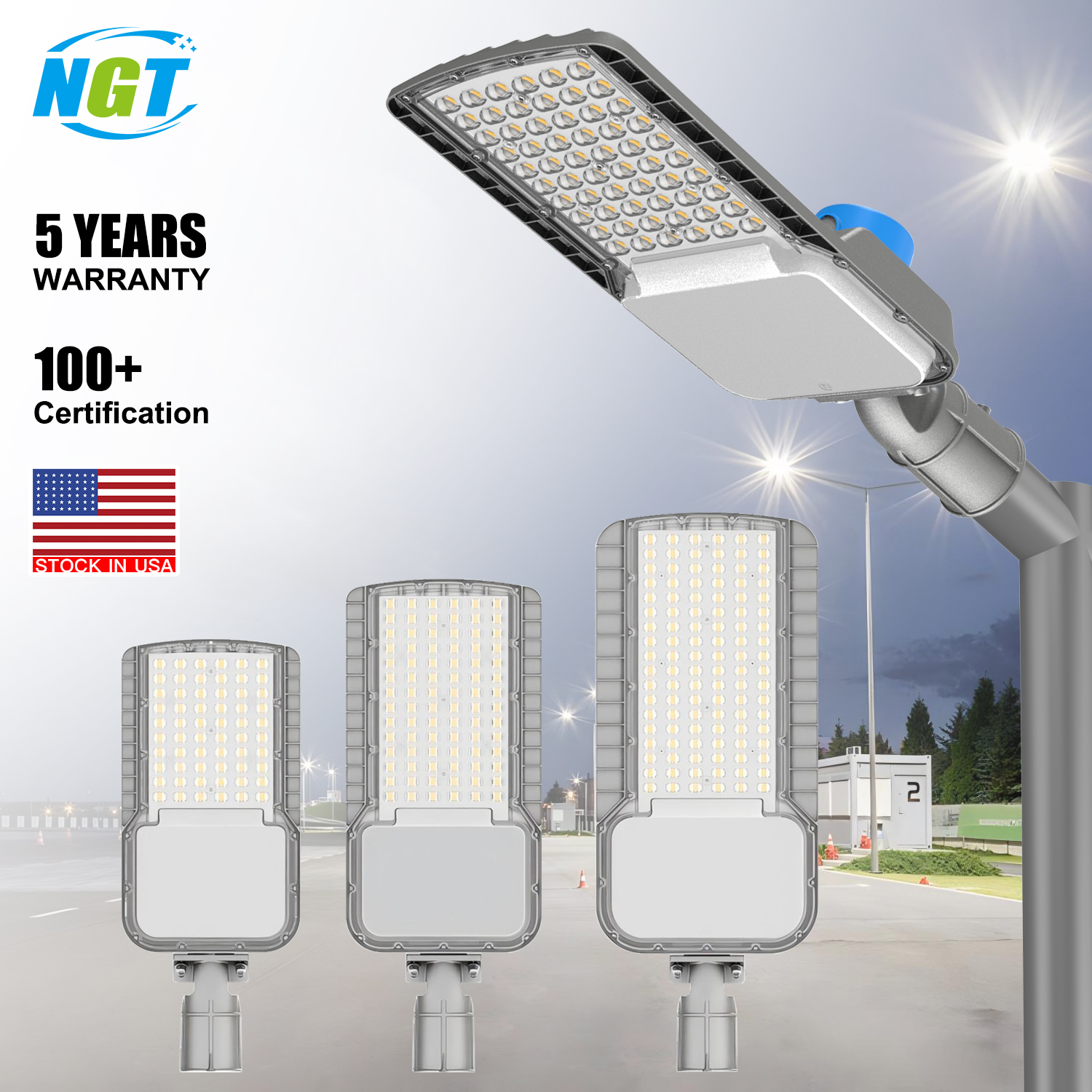 Outdoor Street Light US in Stock Public Lighting 200w 150w 100w Lampadaire LED Parking Lot Area Post Flood Lights Road Lamp