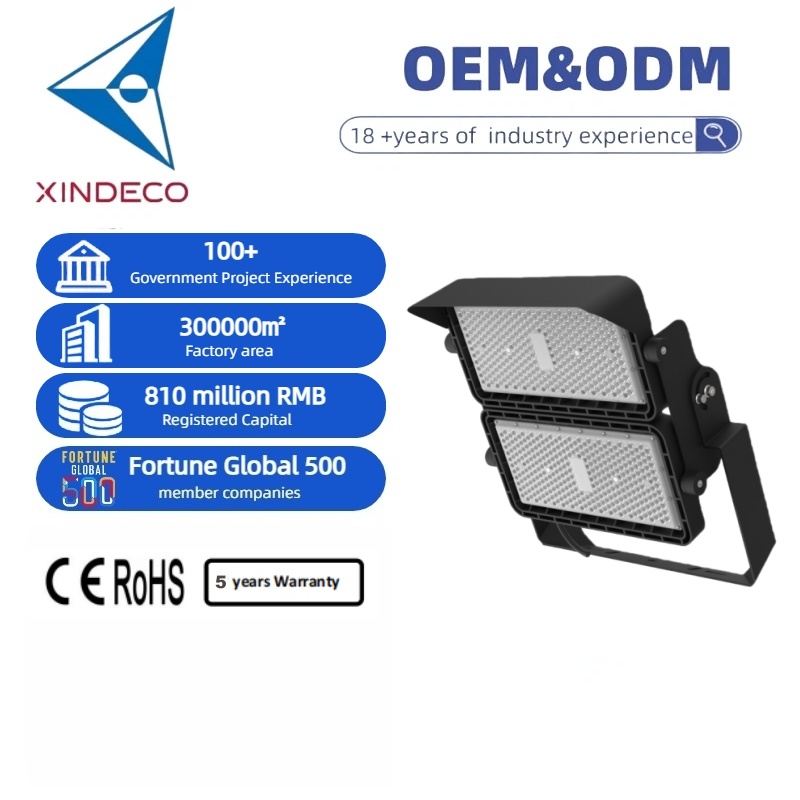 XINDECO LED Flood Light IP66 IK10 240W-960W 155 Lm/W Die-cast Aluminum Outdoor Lighting for Stadiums Industrial Areas