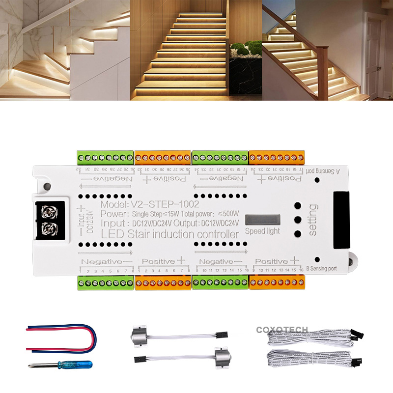 PIR Motion Sensor 32 Steps Stair Lighting Dimmer Smart Stair Light 24V COB White / Warm White Lamp with Motion Sensor
