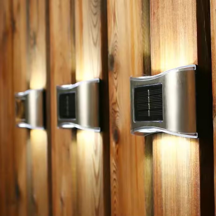 Modern Stainless Steel Solar Wall Lights Up/Down Warm White Garden Lights Waterproof Deck Step Light for Arbor Patio Yard
