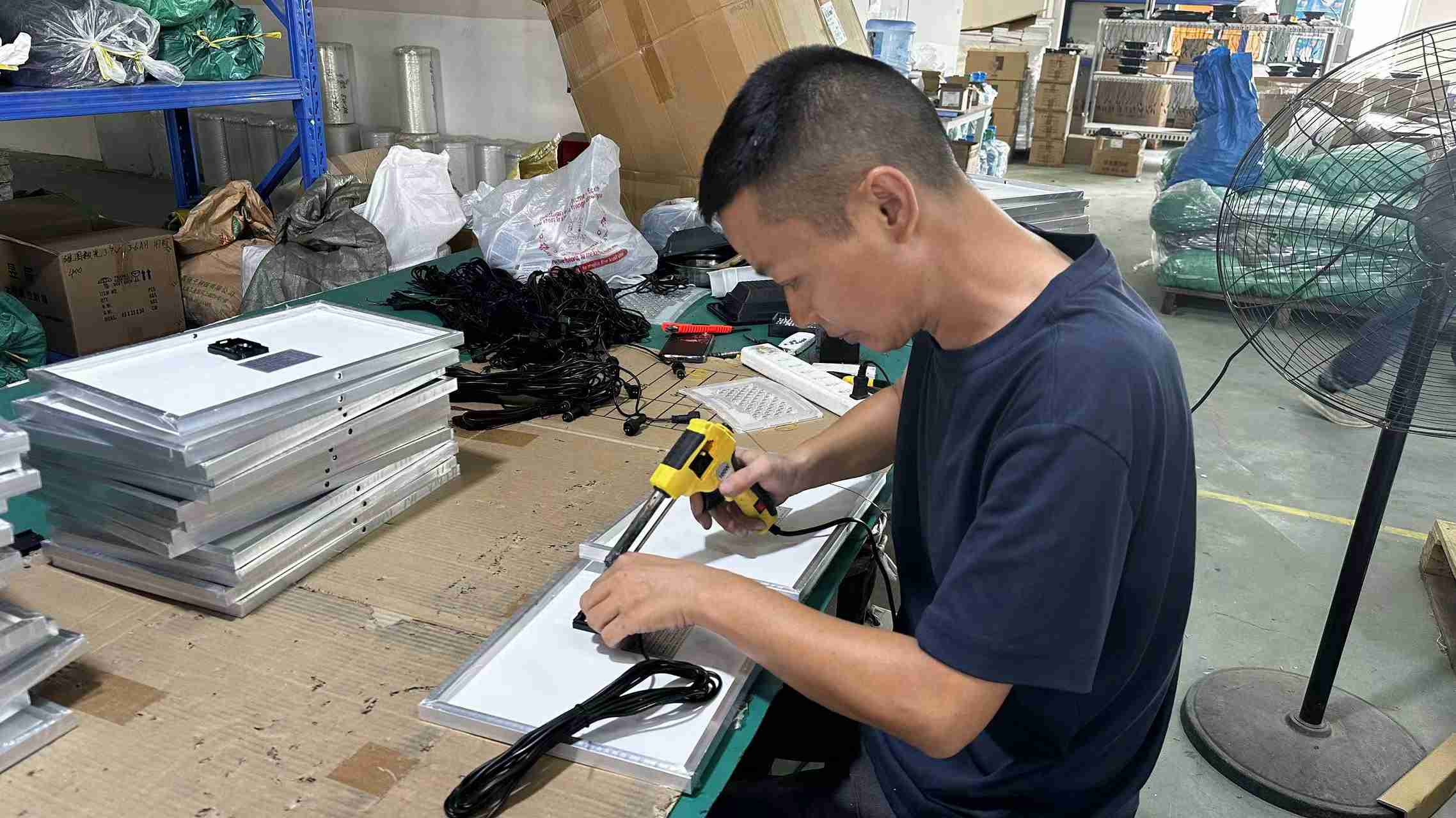 LED circuit board soldering process at Merak Lighting production line