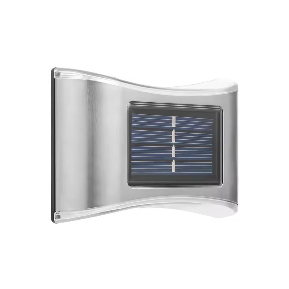 Modern Stainless Steel Solar Wall Lights Up/Down Warm White Garden Lights Waterproof Deck Step Light for Arbor Patio Yard