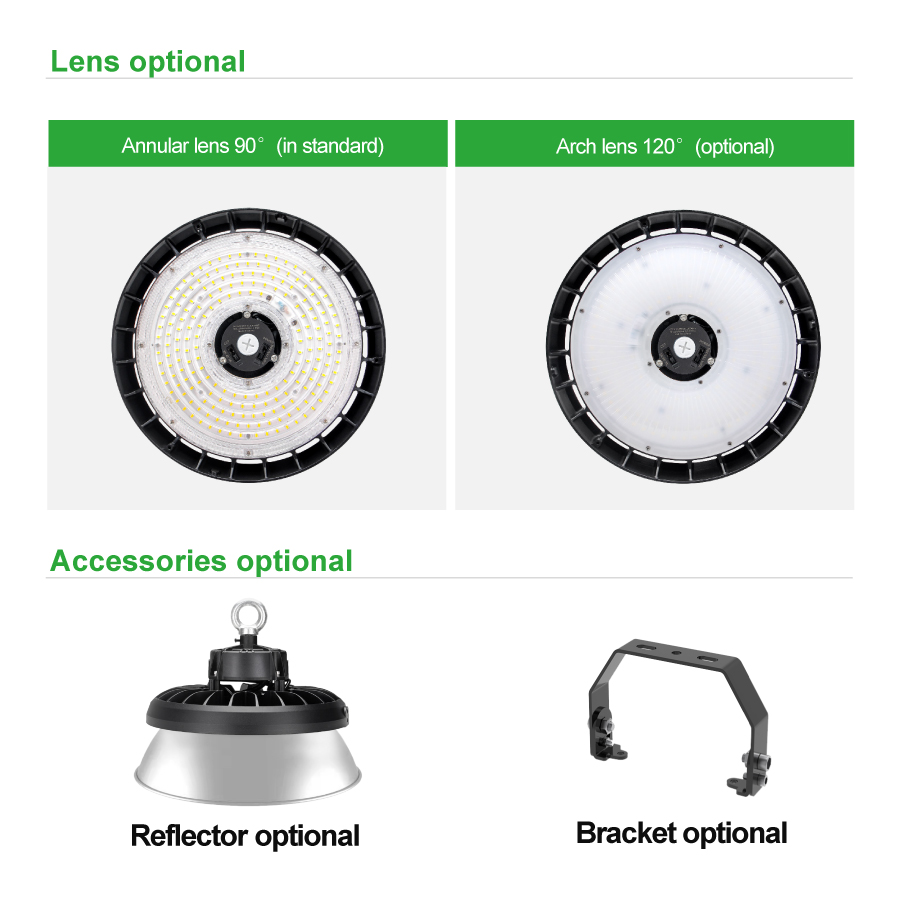 100-347V 277V 120V 3 Wattages 3 CCT Changeable 160lm/w LED UFO Bay Light for Warehouse Indoor Using 100W 150W 200W 240W