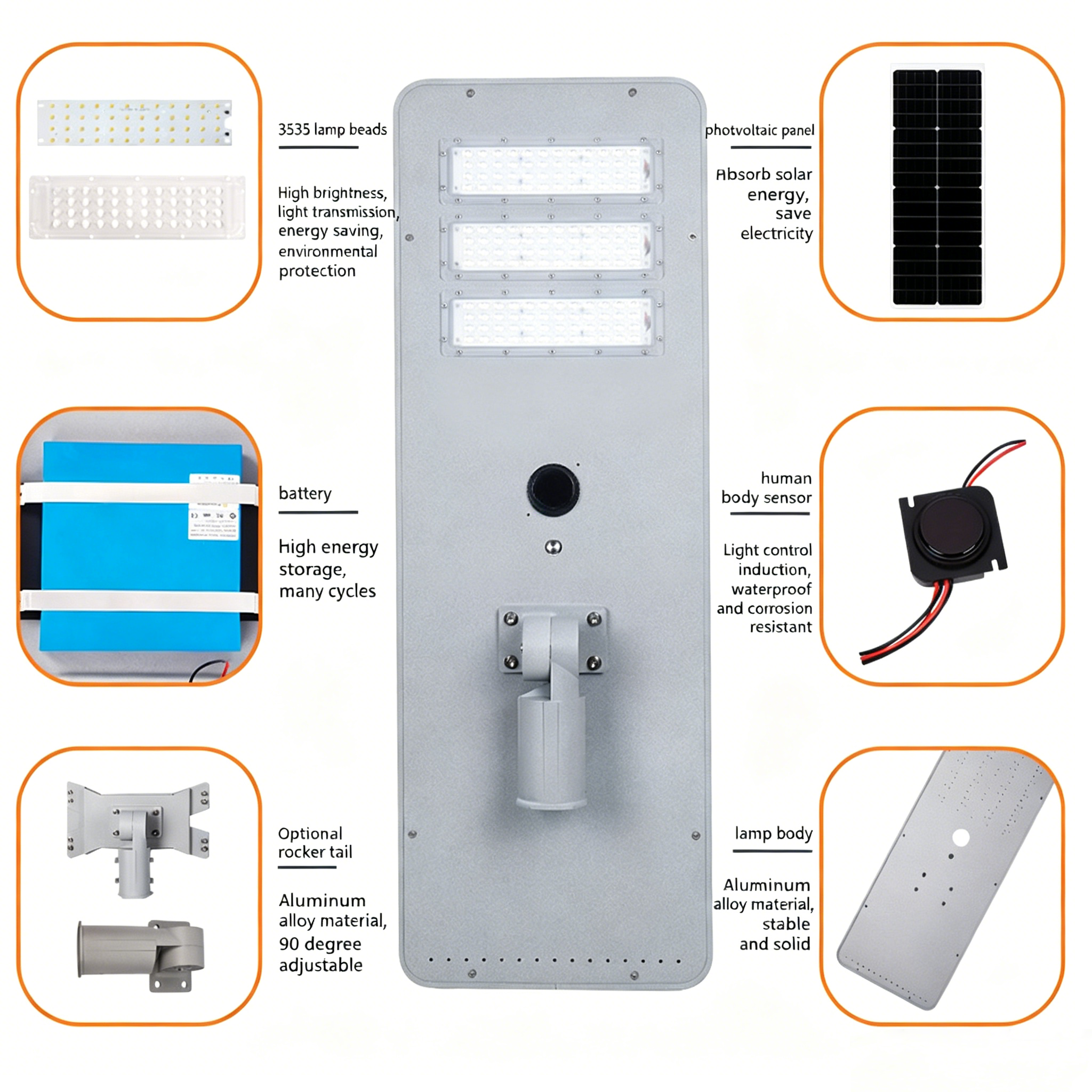 Long Lasting Aluminum LEDReplaceable Battery Solar PoweredLED Solar Power Solar Street Light Road