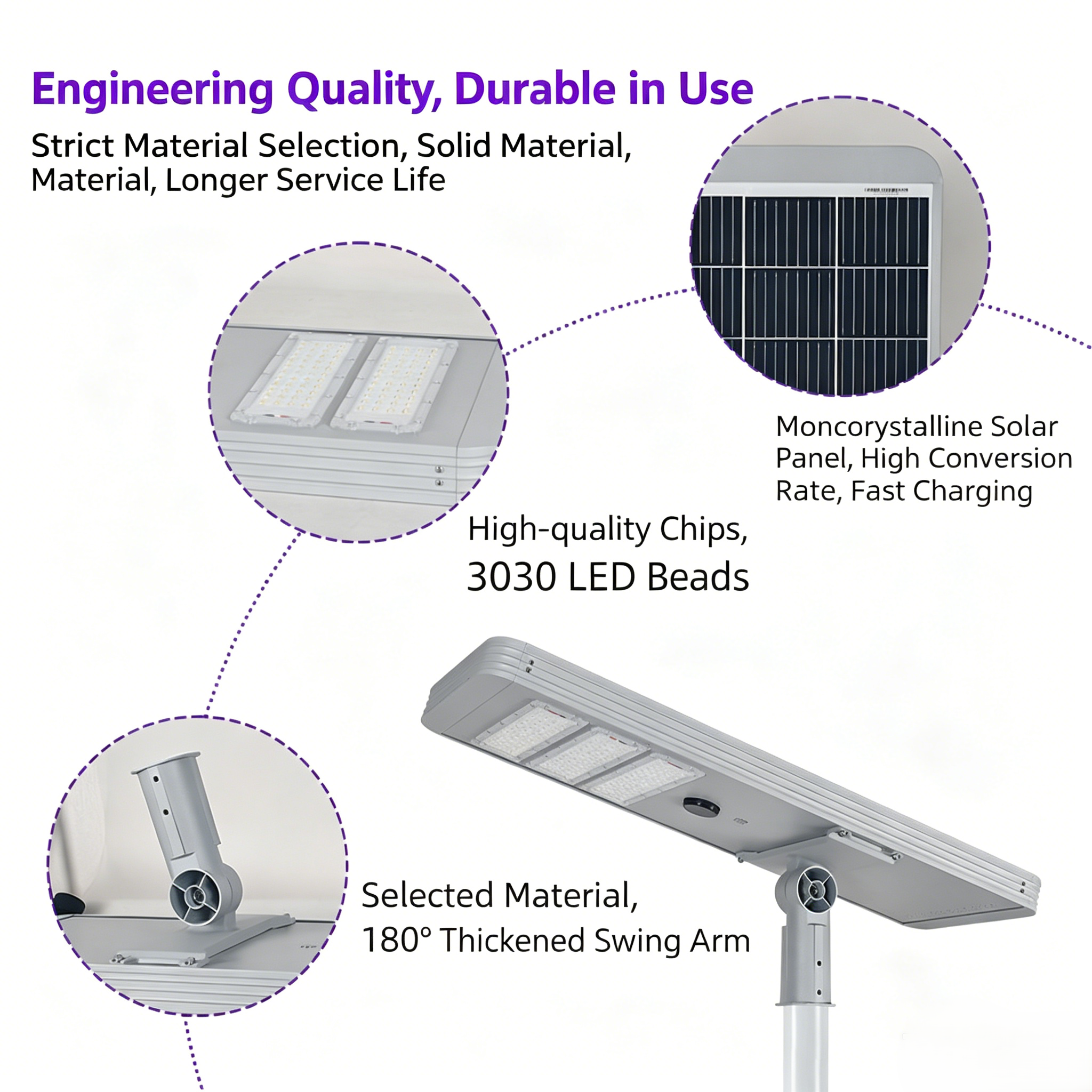 Long Lasting Aluminum LEDReplaceable Battery Solar PoweredLED Solar Power Solar Street Light Road