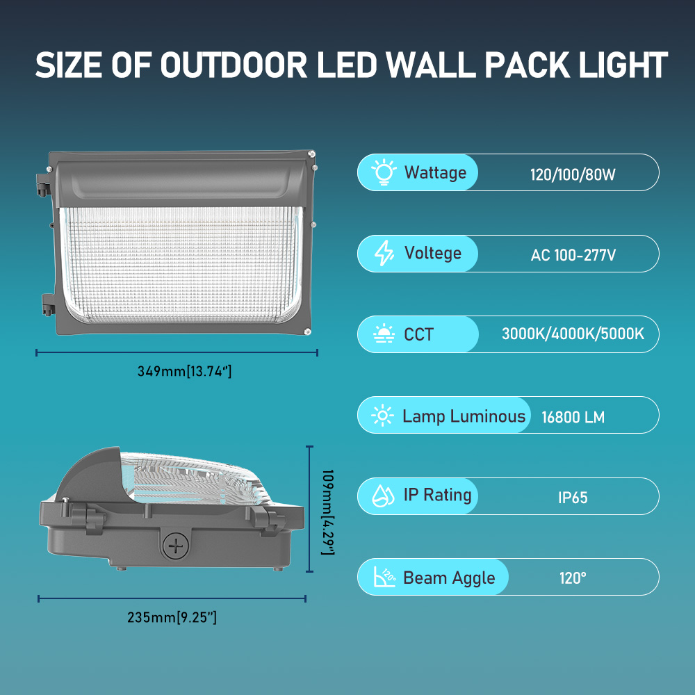 US Stock 100W 80W 60W LED Wall Pack Light 3000K to 6000K With Photocell Dusk and Dawn Wall Lamp Outdoor LED Wall Lamp for Yard