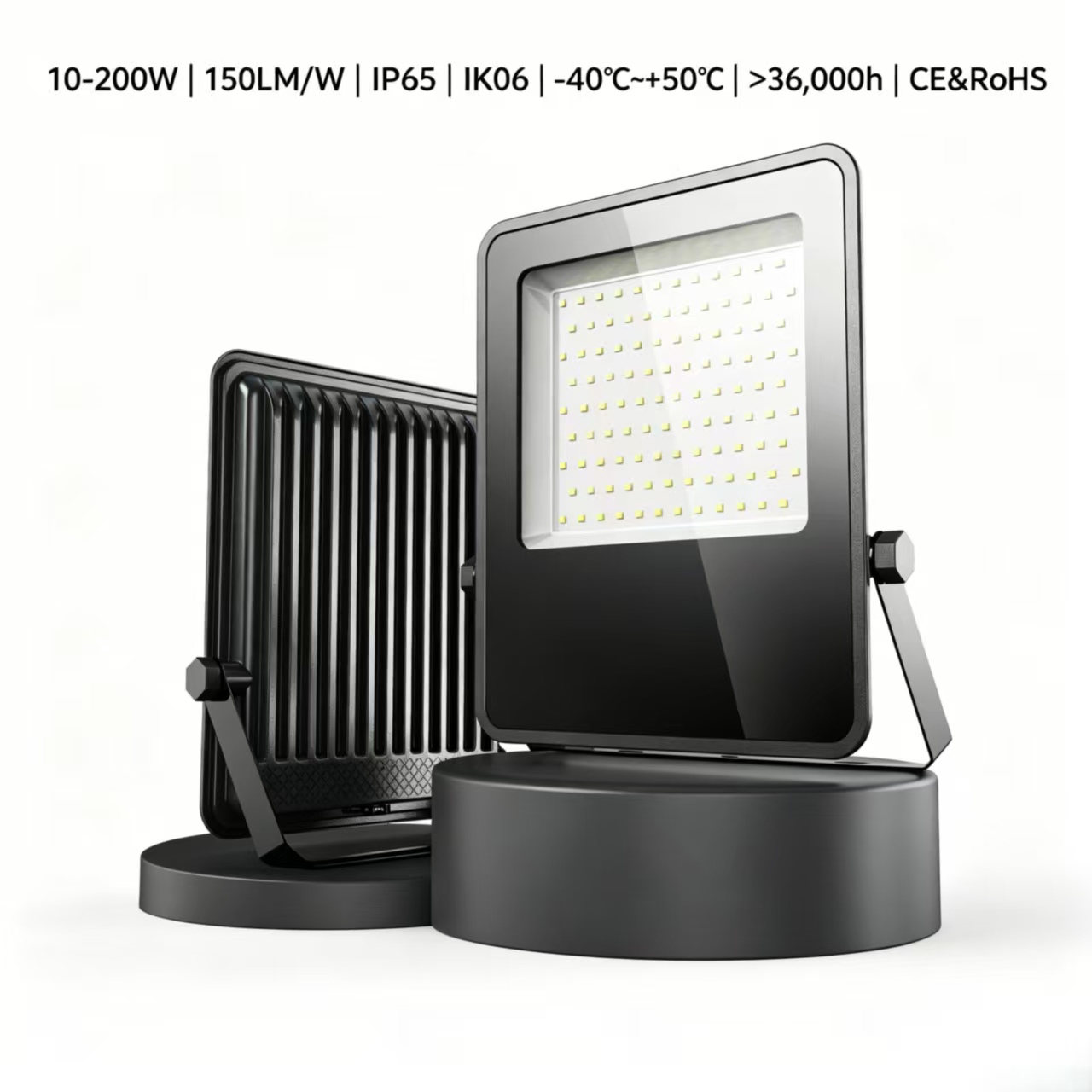 LED Flood Light 10-200W 150LM/W IP65 IK06 Outdoor Stadium Floodlight with 270&deg; Bracket -40℃~+50℃ CE RoHS