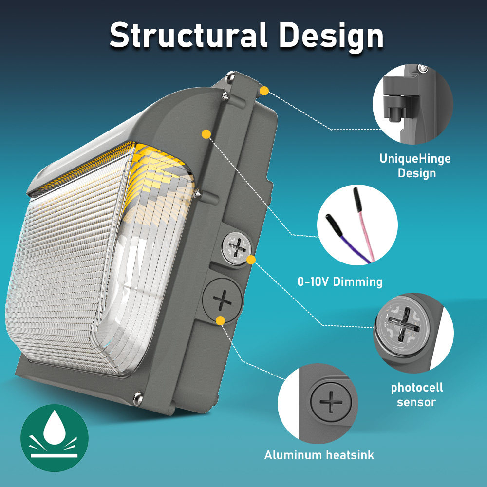 US Stock 100W 80W 60W LED Wall Pack Light 3000K to 6000K With Photocell Dusk and Dawn Wall Lamp Outdoor LED Wall Lamp for Yard