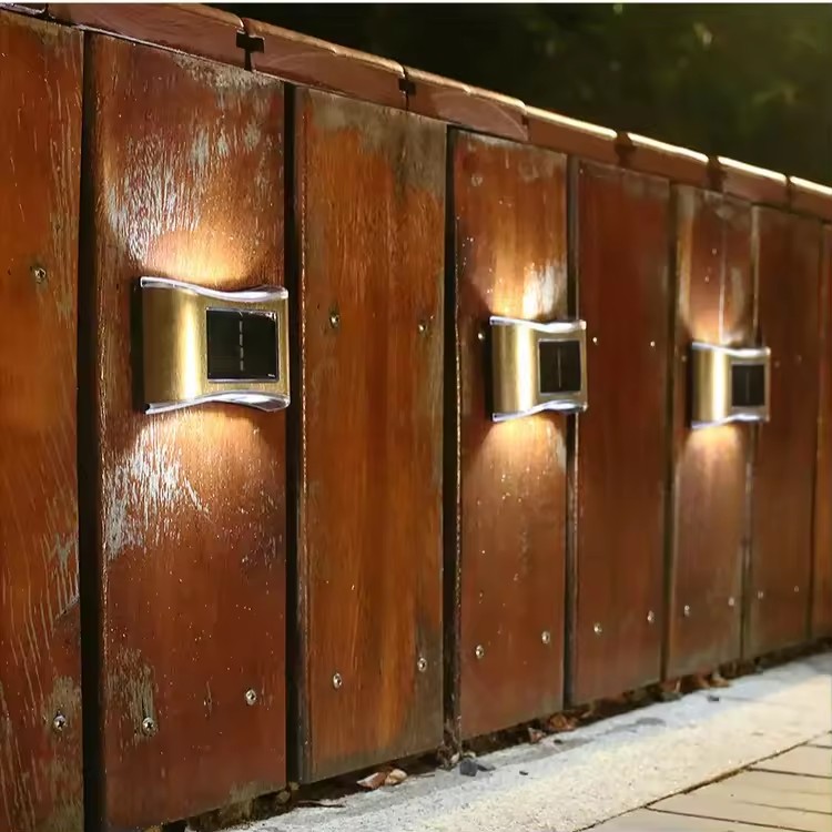 Modern Stainless Steel Solar Wall Lights Up/Down Warm White Garden Lights Waterproof Deck Step Light for Arbor Patio Yard