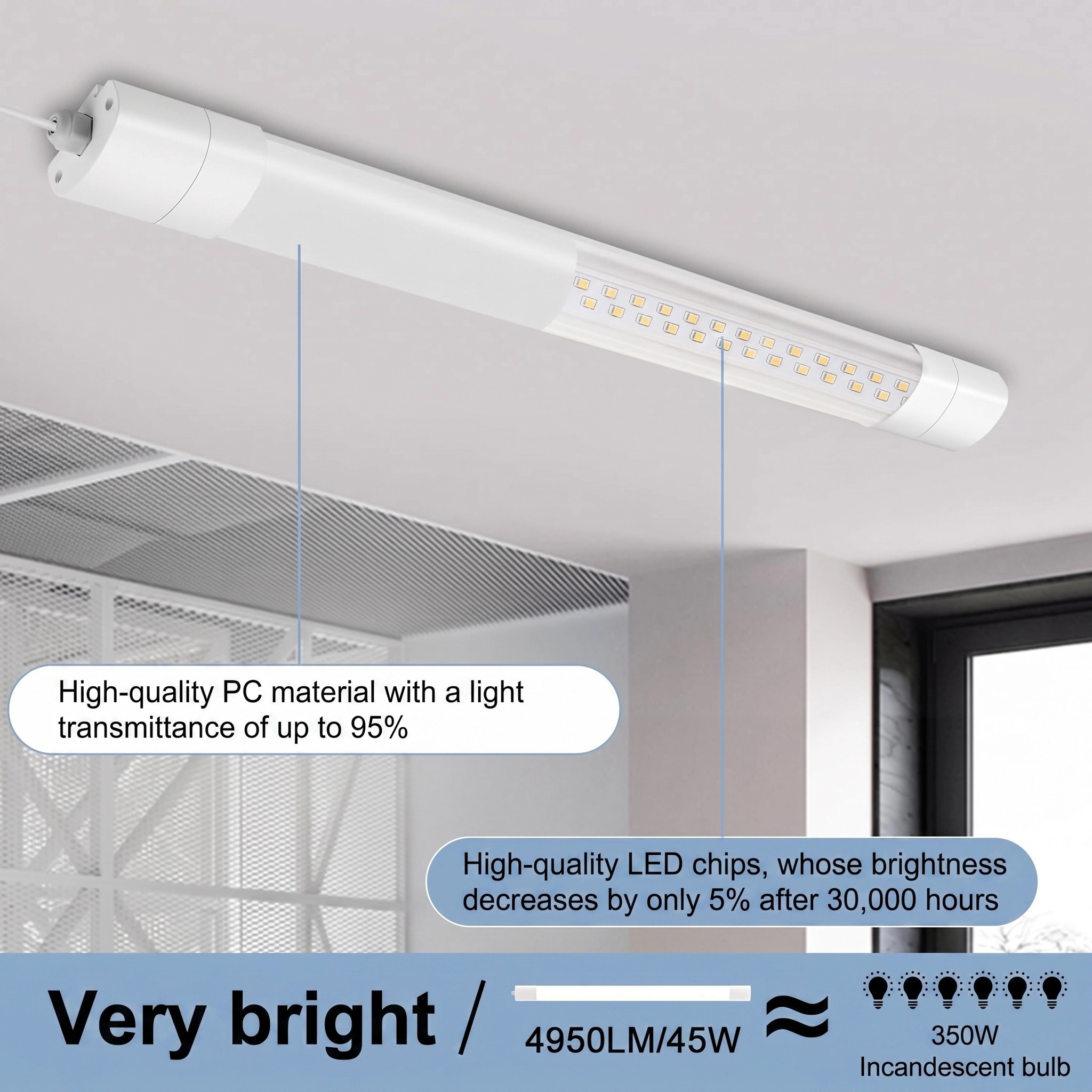 600mm 20W 2200lm LED Linear Tri-Proof Fixture 4000K Natural White Waterproof Industrial Lighting for Warehouse &amp; Garage