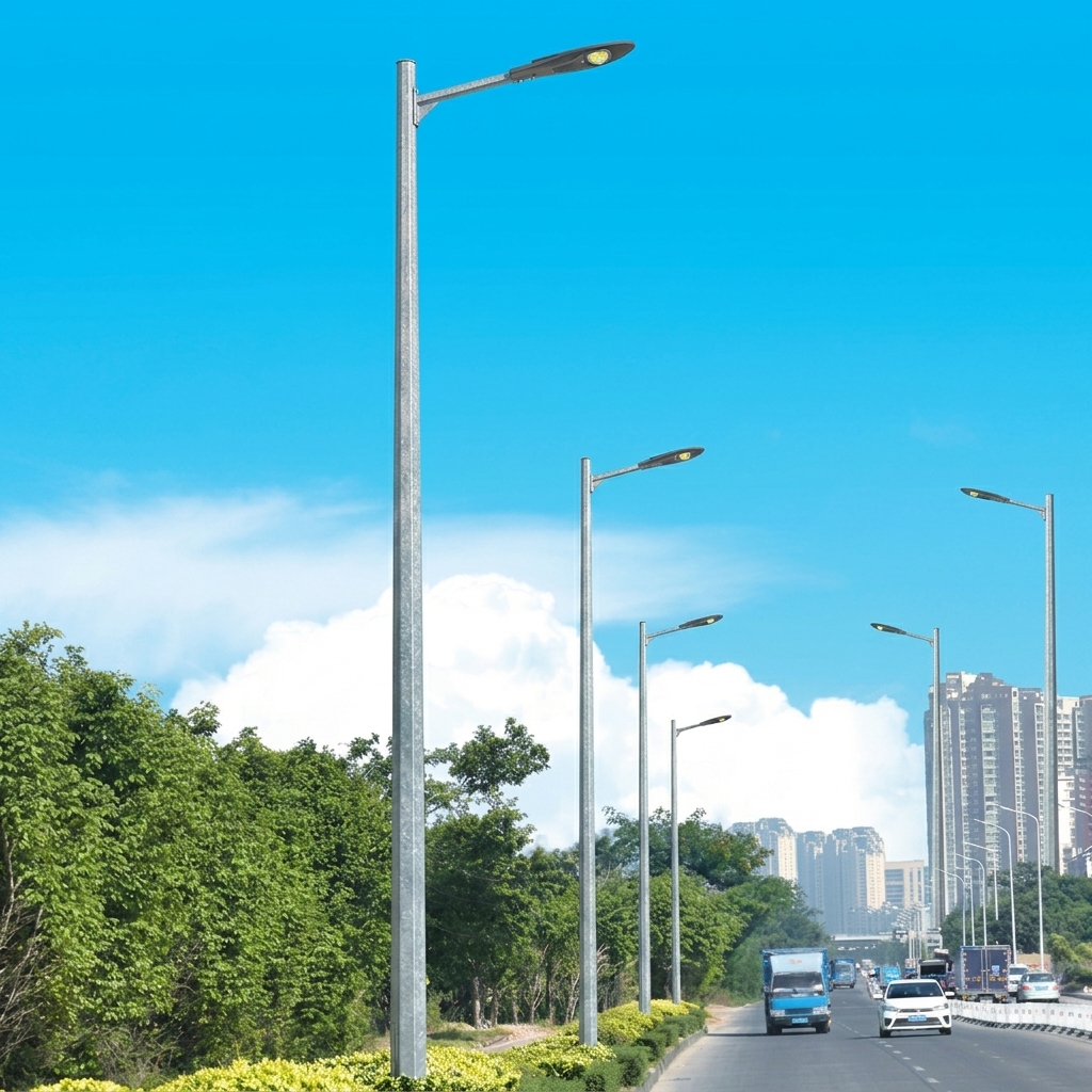 Modern Octagonal Tapered Street Light Pole 6m 8m 10m 12m White Powder Coated Steel Lamp Post