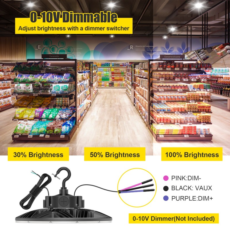 US Warehouse Led UFO Highbay Fixture 150W - 500W 150lm/W Dimmable Industrial Garage Ceiling Lamp High Bay Lighting DLC ETL