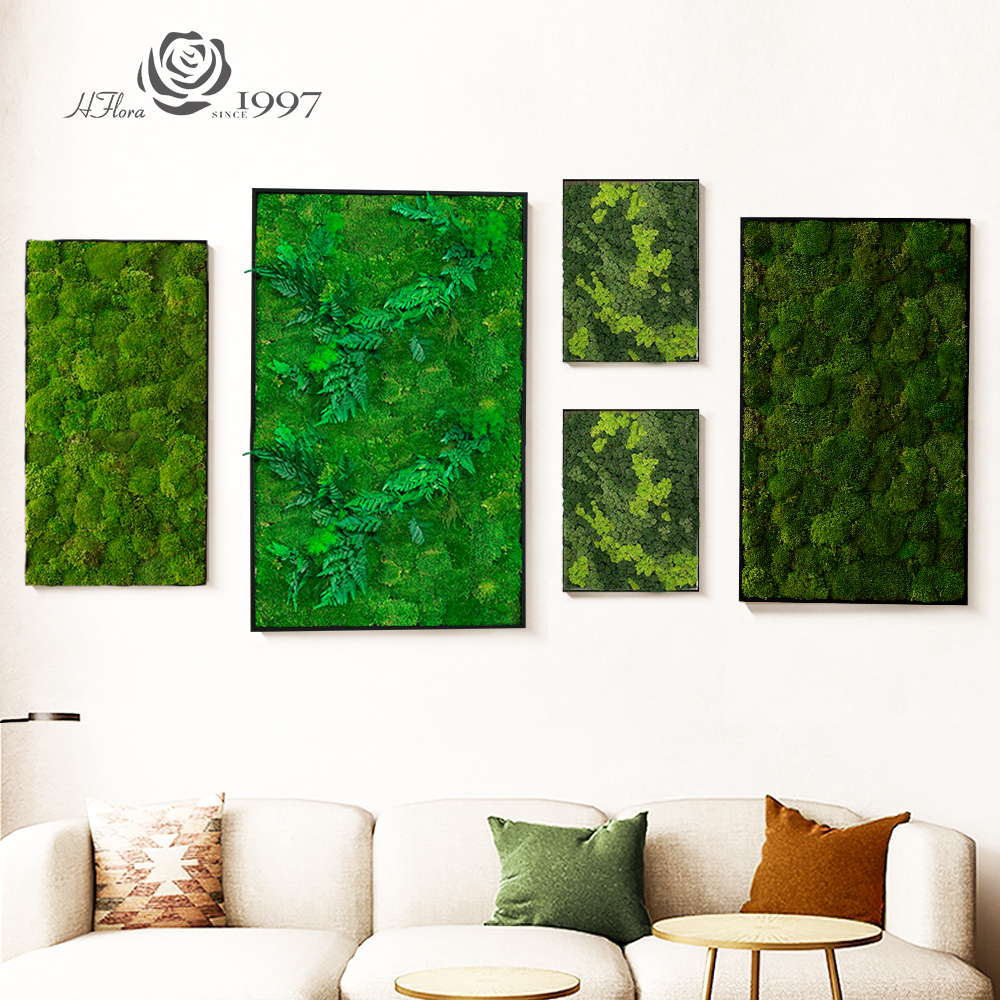 Customized Preserved Reindeer Moss Wall Panel For Home Office Decor OEM Moss Grass Long Using Wall Live Restaurant Hotel