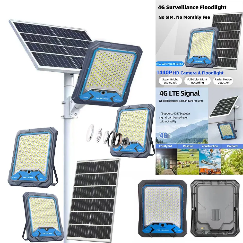 4-Megapixel High-Definition Camera Intelligent 4G Version for Security and Landscape Illumination Outdoor IP66 Wall Solar Flood Light