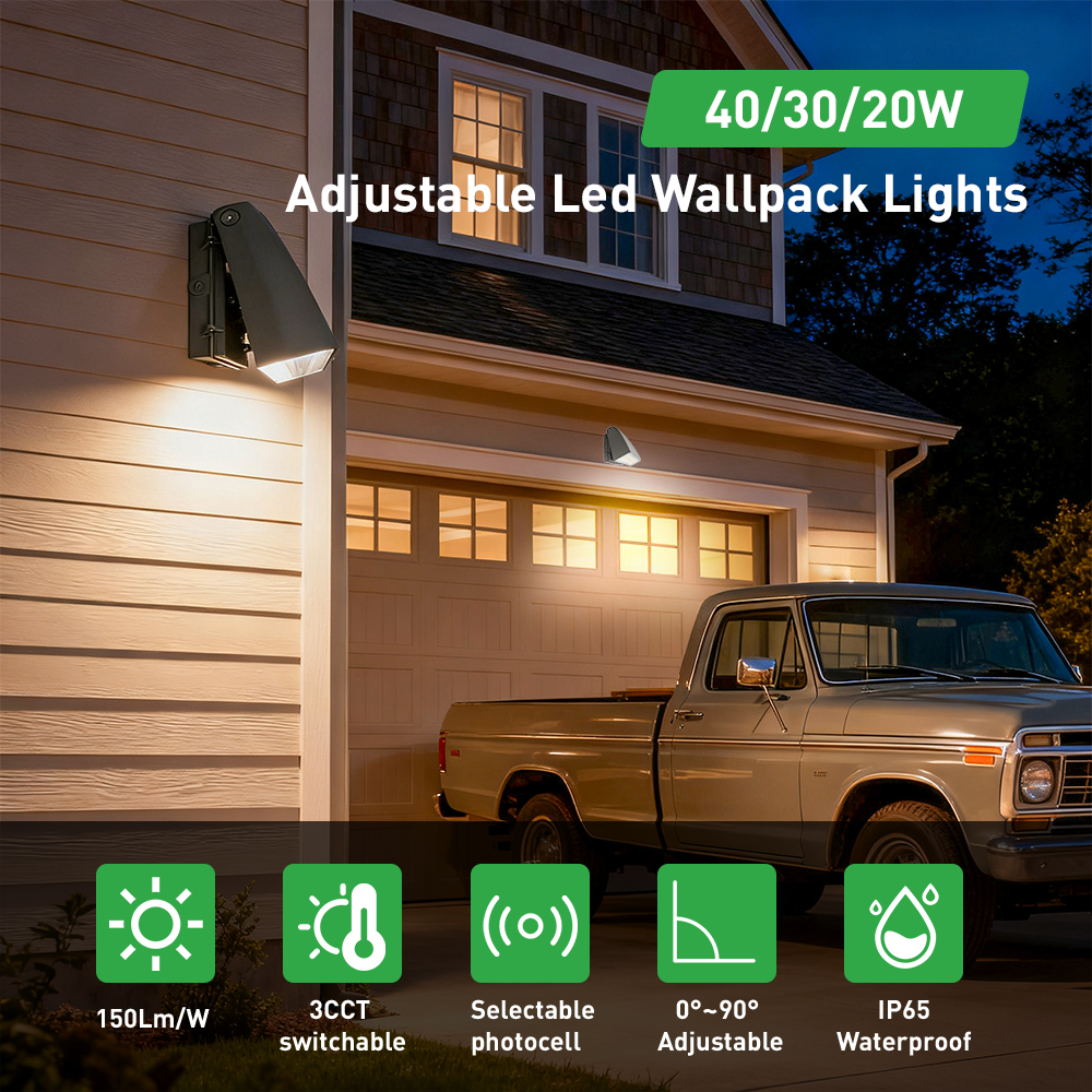 5 Year Warranty Adjustable Wall Pack IP65 20W 30W 40W AC120-347V Motion Sensor LED Wall Pack Light for Outdoor