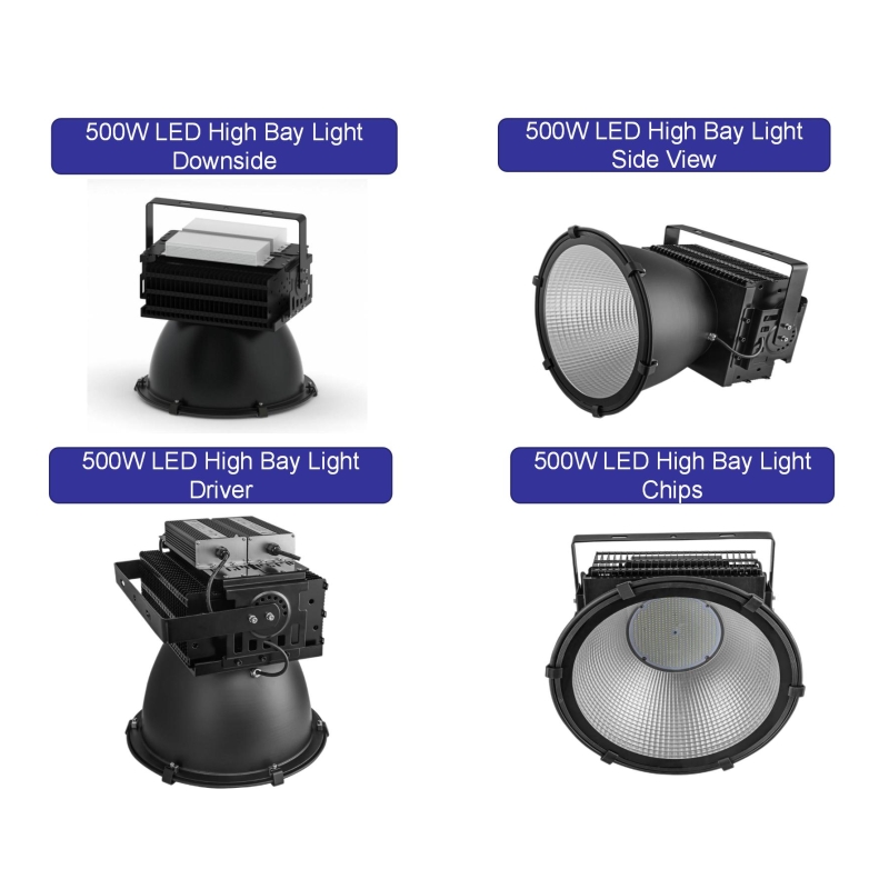 High Power 220V 110V Aluminum 500W LED High Low Bay Light with Tempered Glass
