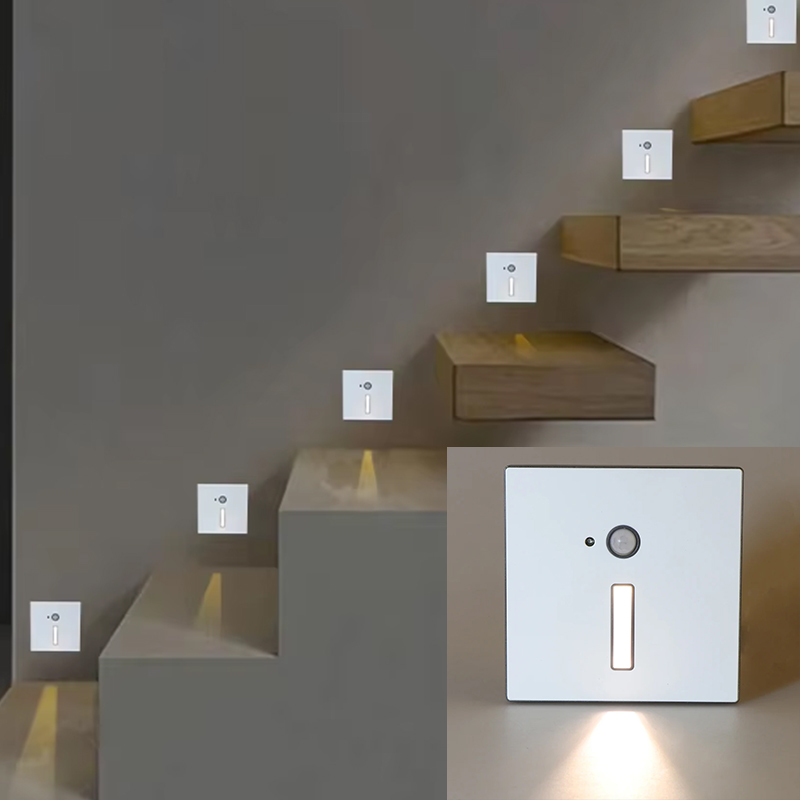 GONSU Automatic Led Stair Lighting Indoor Motion Sensor Step Wall Light Small Square Home Stairs Light