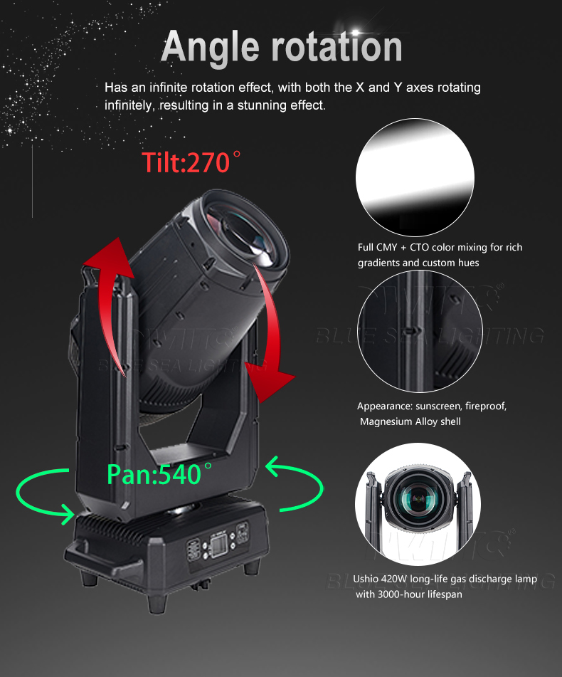 IP65 Waterproof 400W LED RGBW CMY CTO Beam-Spot-Wash 3-in-1 Hybrid Moving Head Light for Outdoor Stadium Concerts DJ Disco