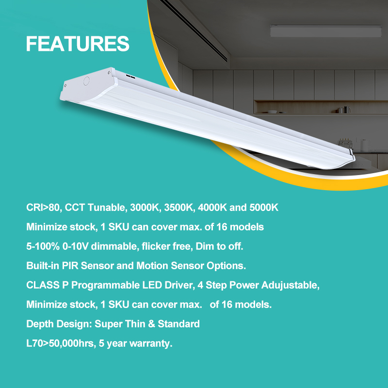 High Quality Indoor Lighting Cct Selectable 40w Low Bay Linear Light Led Wraparound Fixture Ceiling Lamp