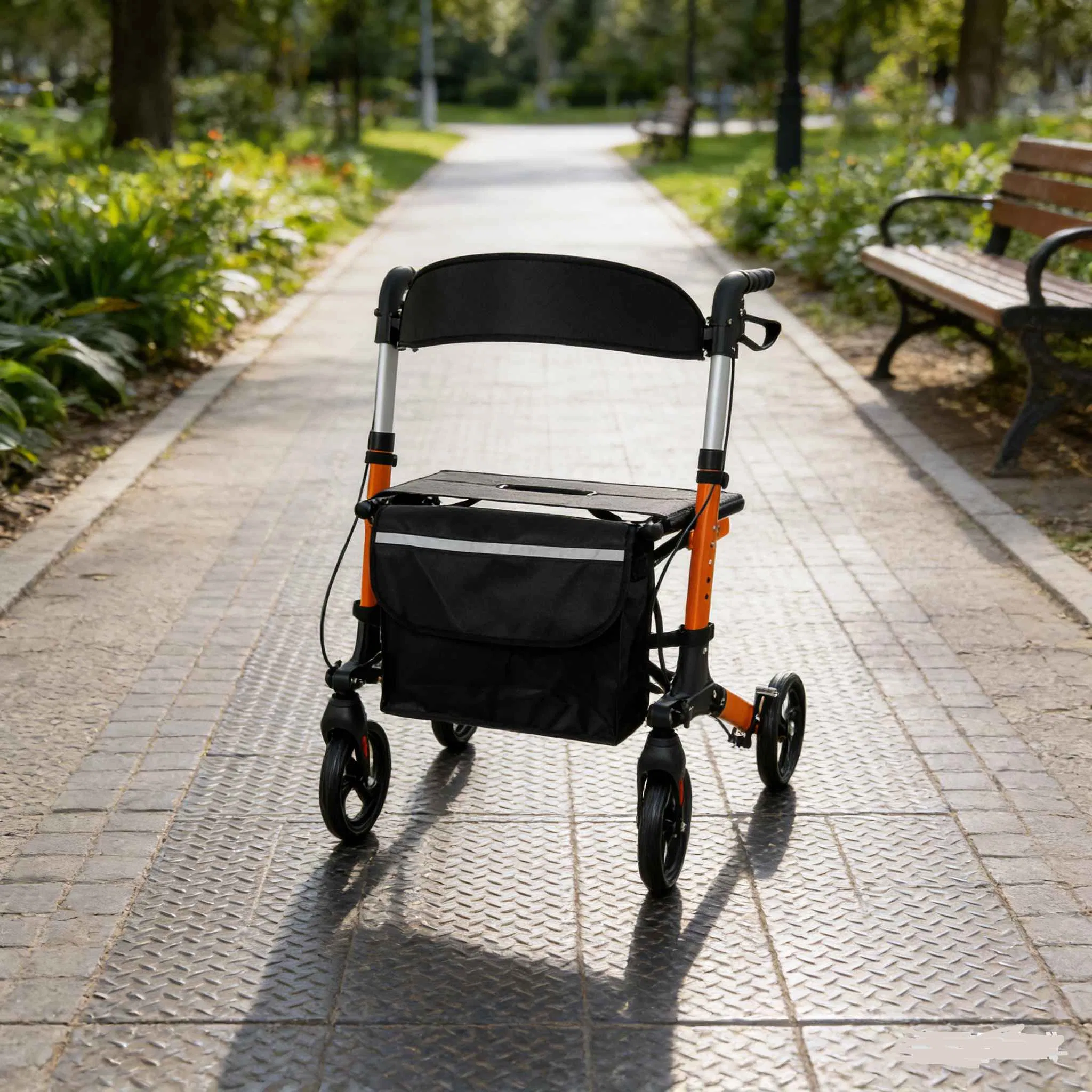 Aluminum Rollator Walker with Seat &amp; Storage Bag - Lightweight Mobility Aid